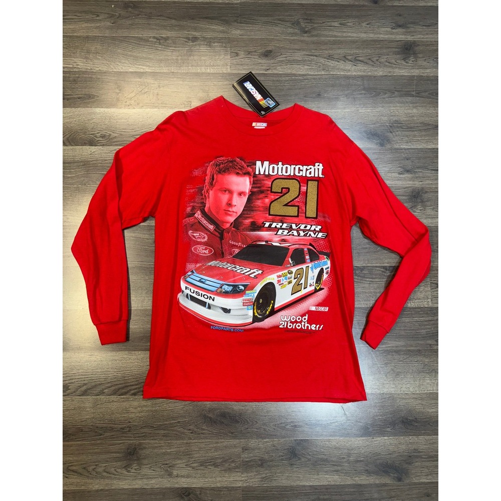 NASCAR Trevor Bayne Wood Brothers Racing #21 Motorcraft Red Long Sleeve Shirt L